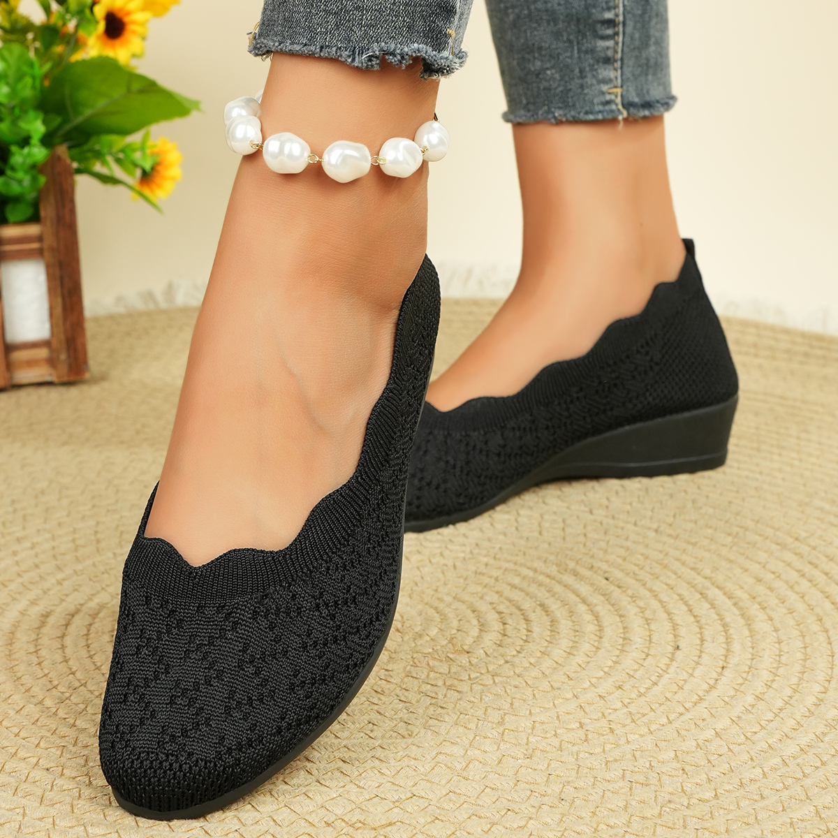 Women's Breathable Knit Flats  - Women Shoes Wedges ulasan dan harga