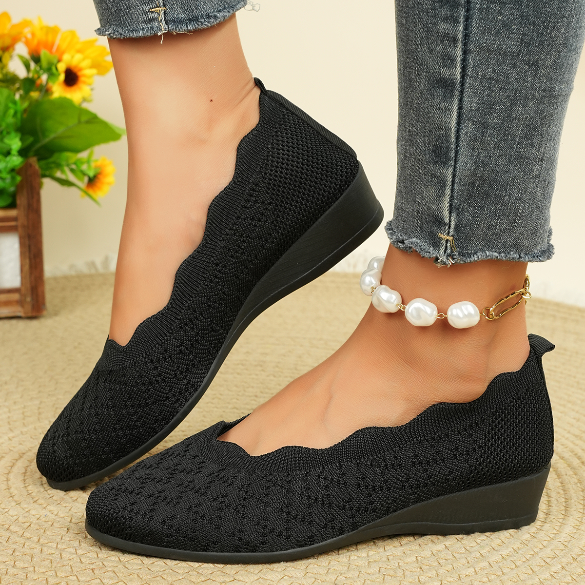Women's Breathable Knit Flats  - Women Shoes Wedges ulasan dan harga