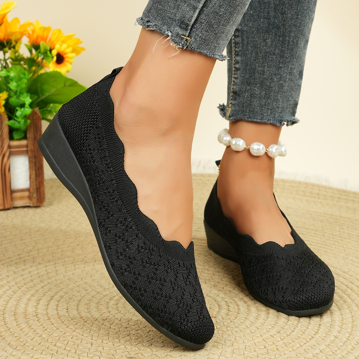 Women's Breathable Knit Flats  - Women Shoes Wedges ulasan dan harga