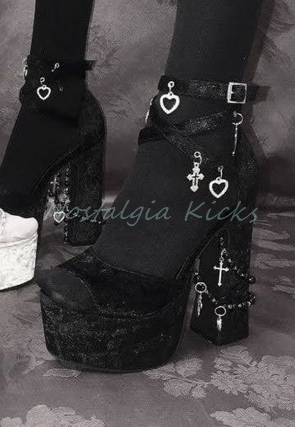 Gothic Black Velvet Platform H - Women Shoes Formal ulasan dan harga