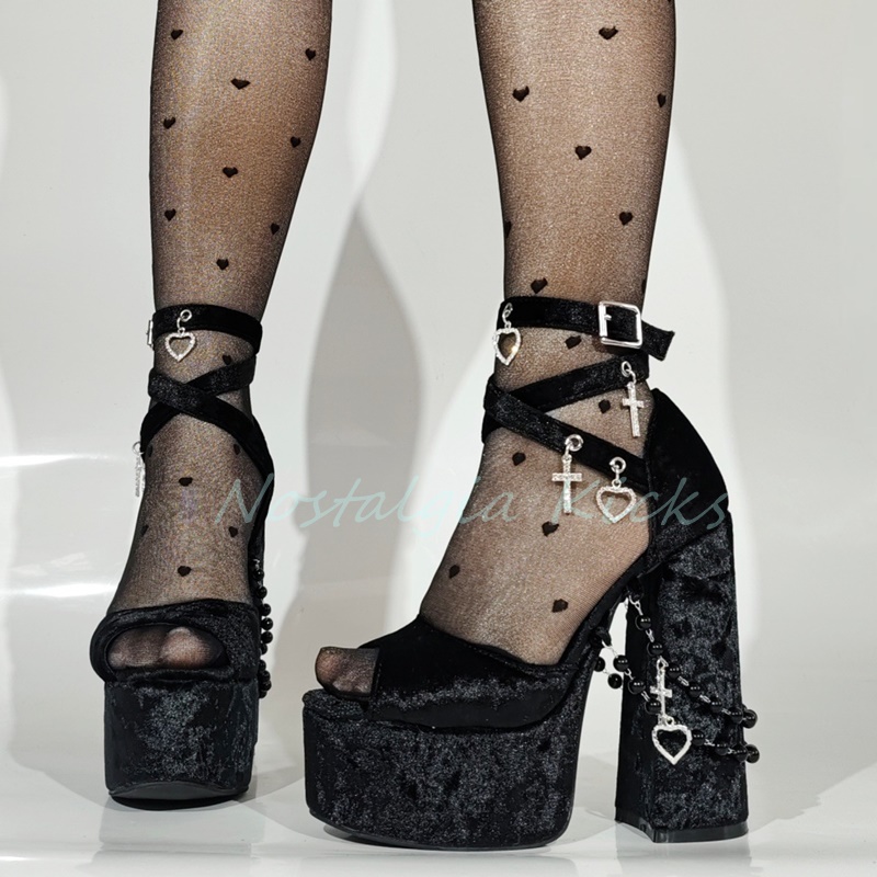 Gothic Black Velvet Platform H - Women Shoes Formal ulasan dan harga