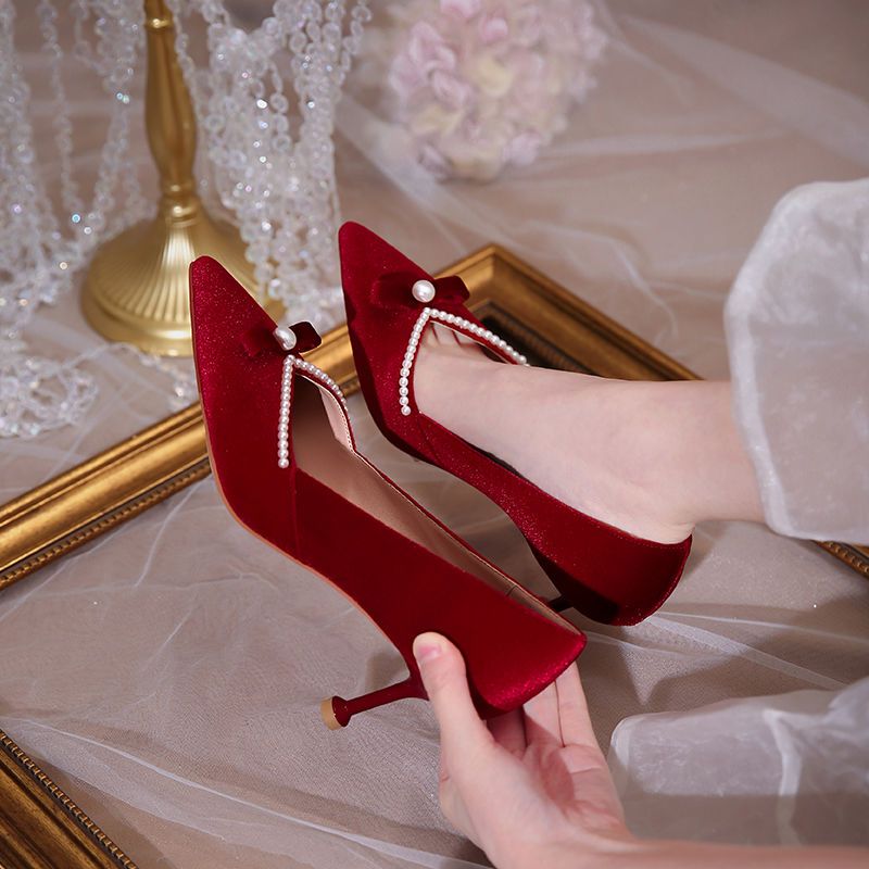 Red High Heel Pearl Ladies Pum - Women Shoes Quick Delivery ulasan dan harga
