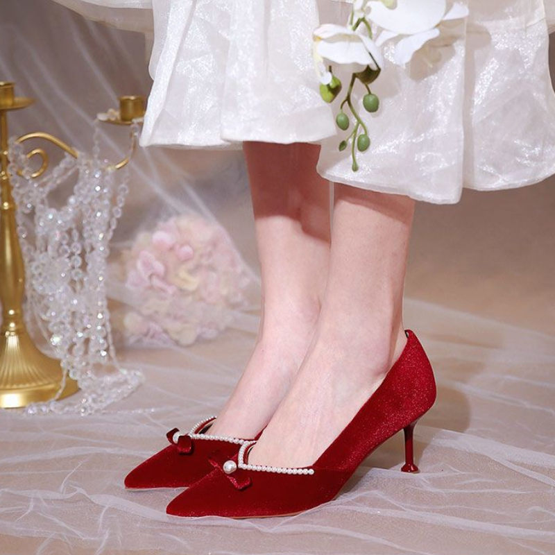 Red High Heel Pearl Ladies Pum - Women Shoes Quick Delivery ulasan dan harga