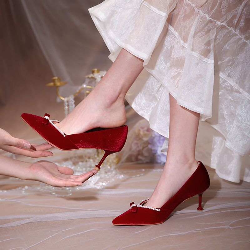 Red High Heel Pearl Ladies Pum - Women Shoes Quick Delivery ulasan dan harga