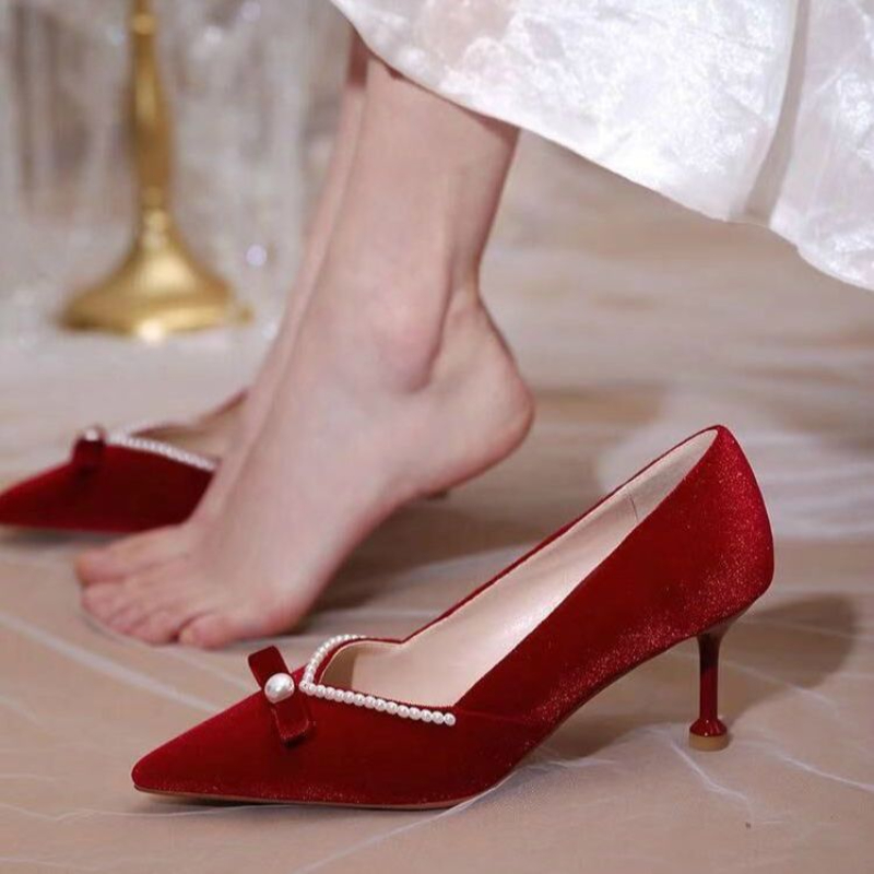 Red High Heel Pearl Ladies Pum - Women Shoes Quick Delivery ulasan dan harga