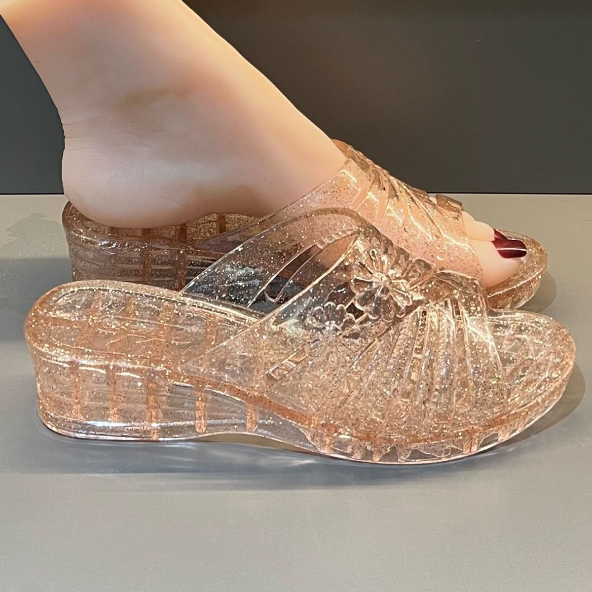 WFashion Purple Glitter Jelly  - Women Shoes Wedges ulasan dan harga