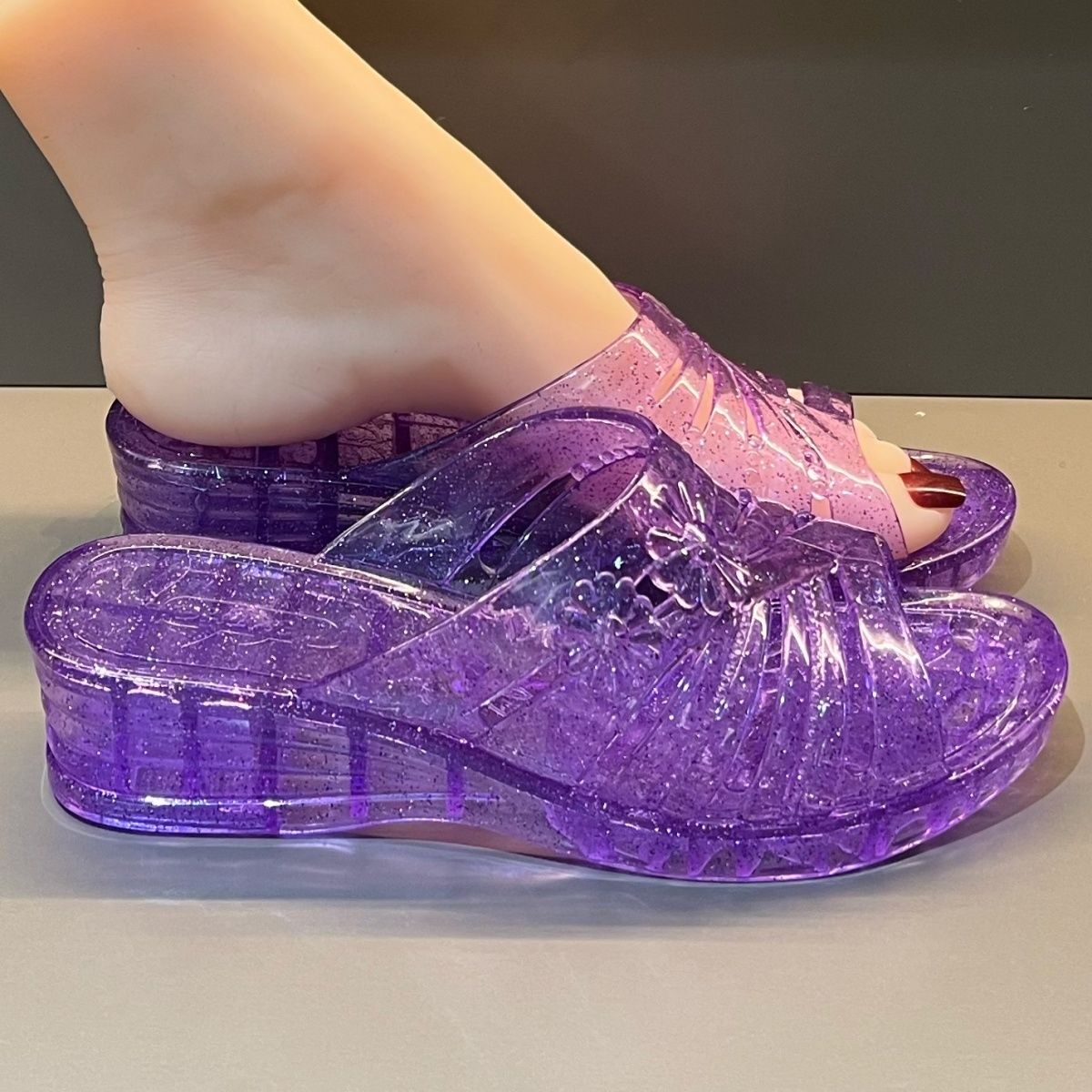 WFashion Purple Glitter Jelly  - Women Shoes Wedges ulasan dan harga
