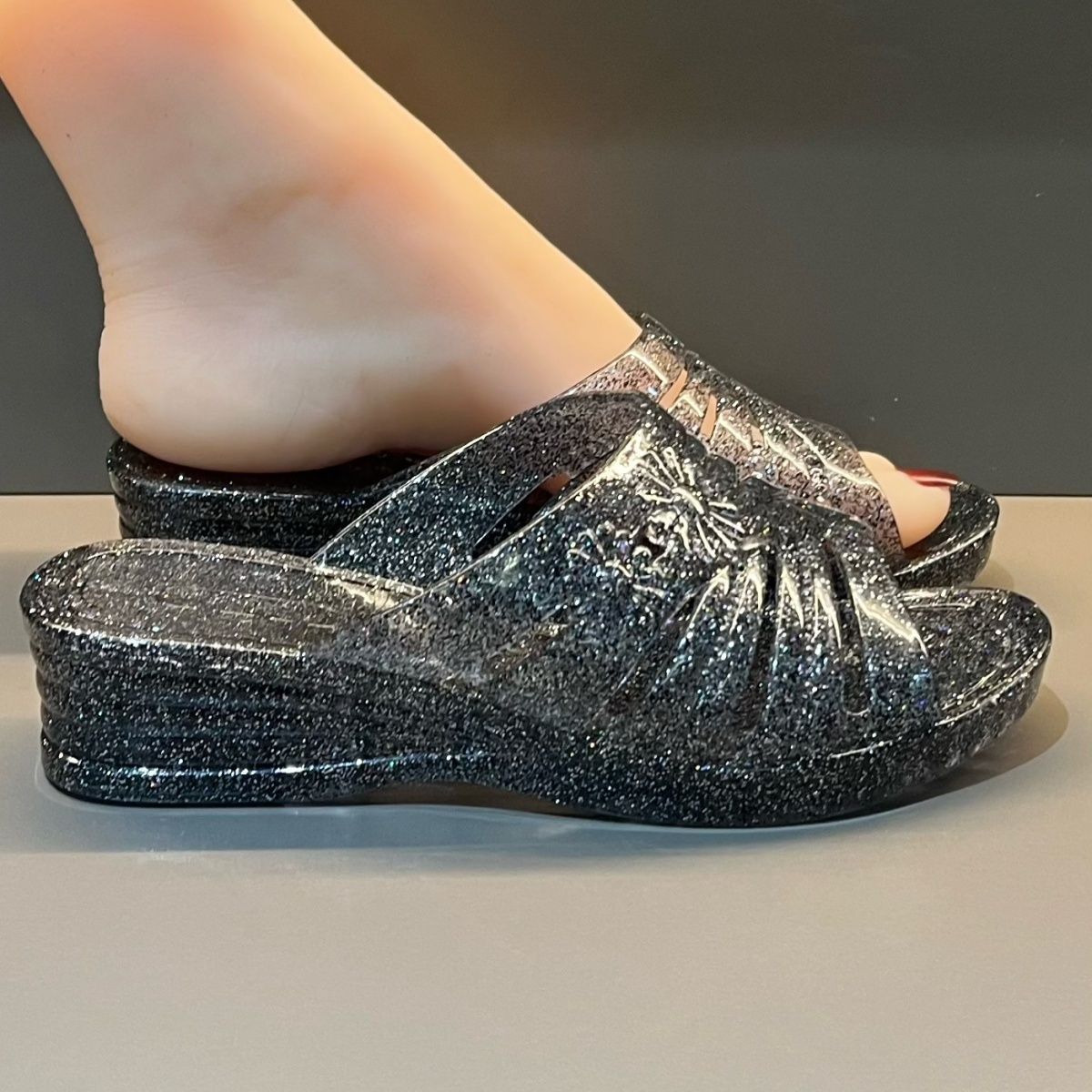 WFashion Purple Glitter Jelly  - Women Shoes Wedges ulasan dan harga