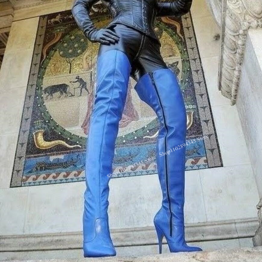 Blue Zipper Over Knee High Boo - Women'S Shoes Navy Blue ulasan dan harga