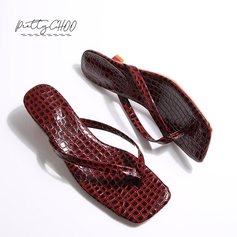 Crocodile Print Kitten Heel Fl - Square Toe Mule ulasan dan harga