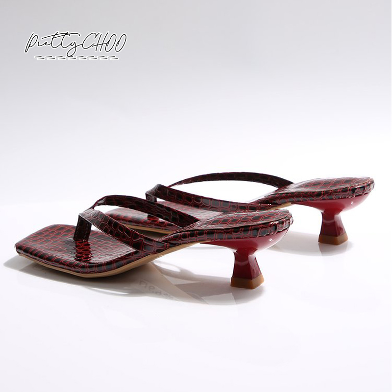 Crocodile Print Kitten Heel Fl - Square Toe Mule ulasan dan harga